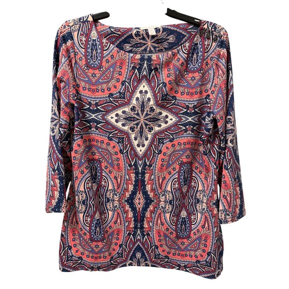 Charter Club Shirt Sz M Paisley Print 3/4 Sleeve Knit Top Soft Modal Blend Blou - Picture 4 of 12